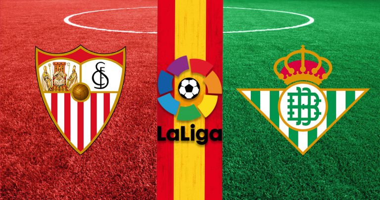 FC Sevilla and Real Betis Logos La Liga Logo Spanish Flag Soccer Field 768x404 1