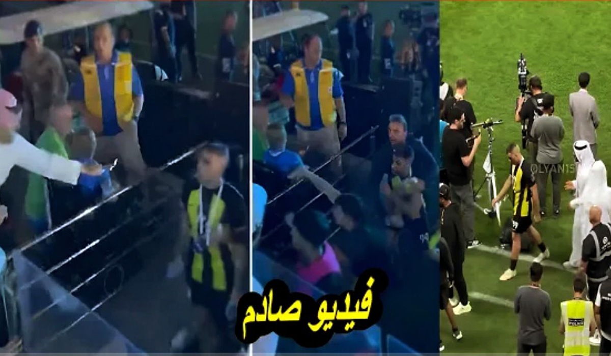 فيديو صادم شيخ سعودي يضرب اللاعب المغربي حمد الله بالعصا بعد الهزيمة أمام الهلال في كأس السوبر